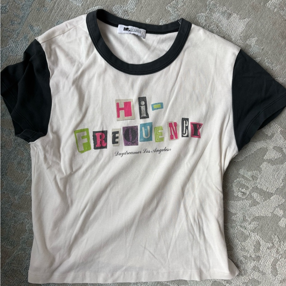 Daydreamer Hi-Frequency Graphic Ringer Tee in White and Black